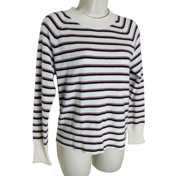 Madewell Women's Size S The good Cashmere Roll Trim Pullover Sweater Striped - Picture 4 of 9